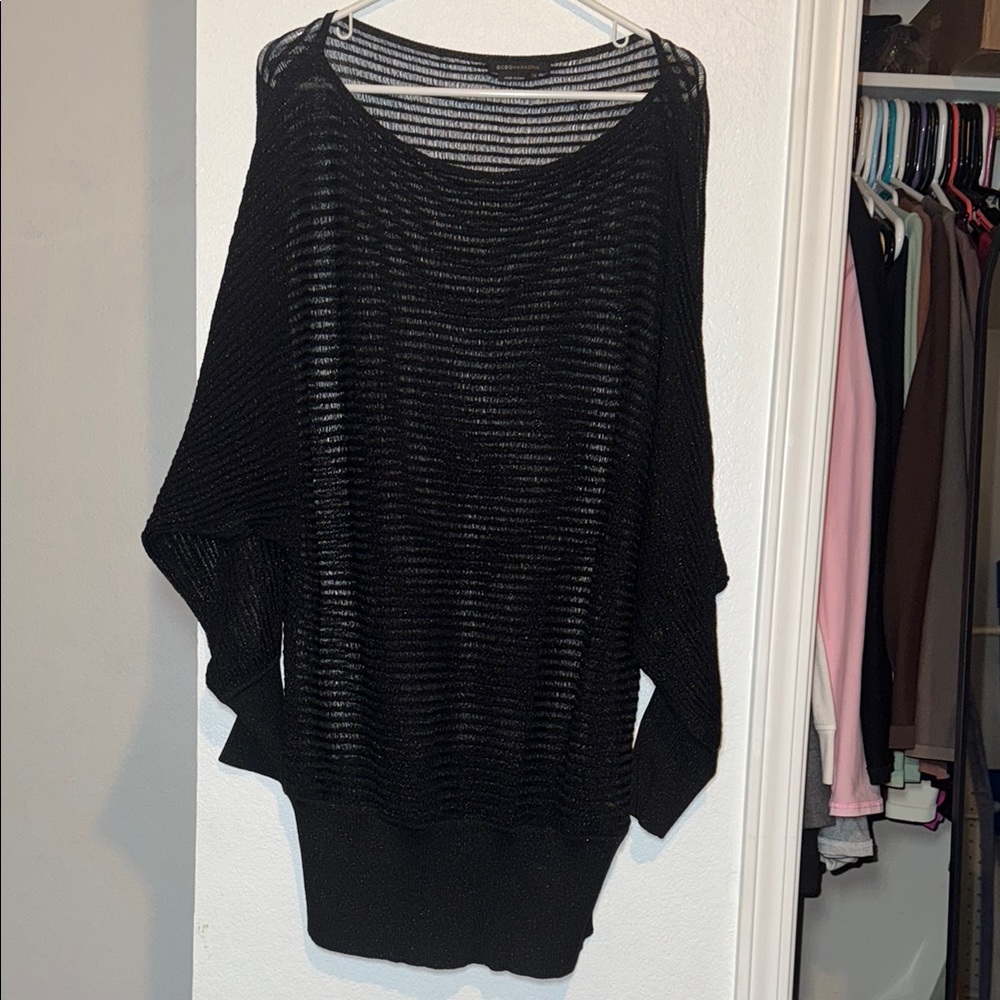 BCBGMaxAzria Black Off-the-Shoulder Sweater with Dolman Sleeves